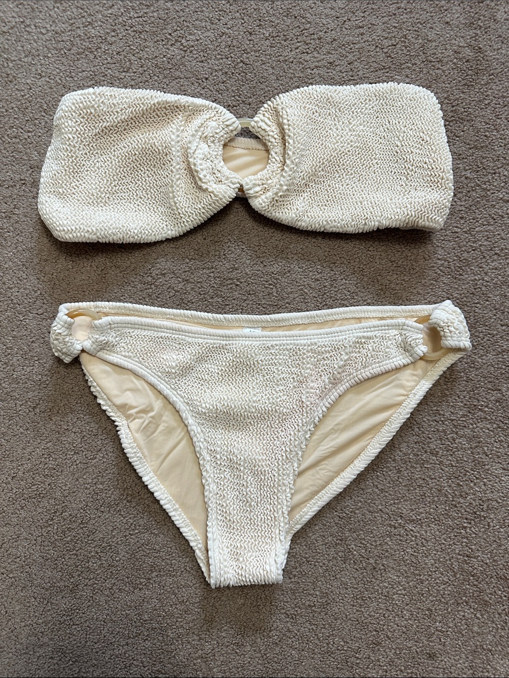 Cream Textured Strapless Bikini Set